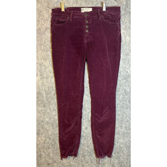 Free People Womens Corduroy Button Fly Red Raw Hem Skinny Ankle Pants - Size 28 - Picture 1 of 9